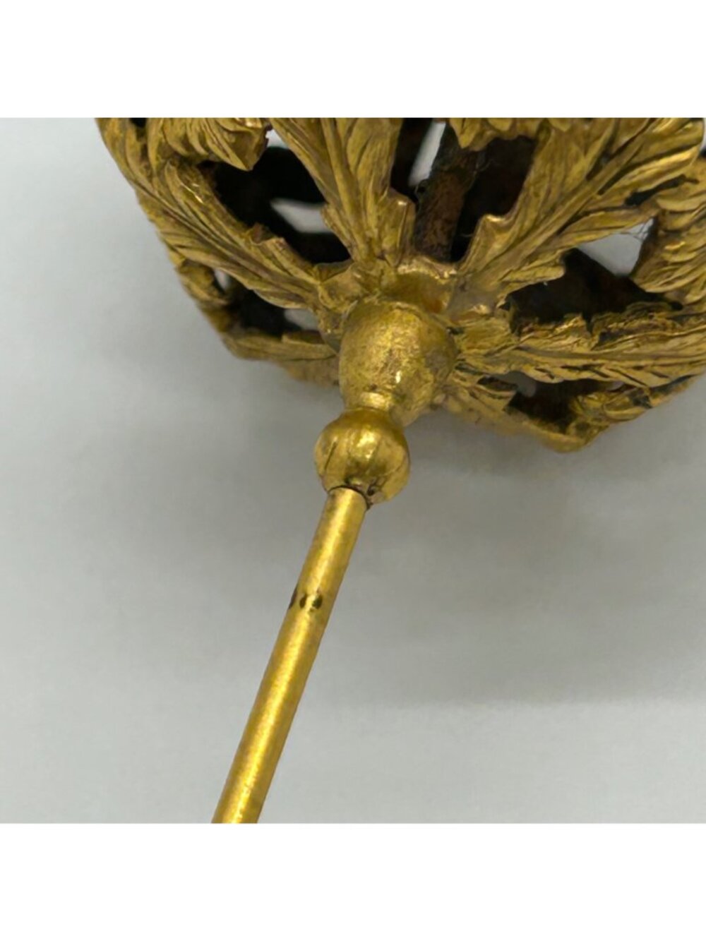Antique Edwardian Hat Pin Gilded Brass Filigree Red Cabochon 1900s 9" READ - Picture 12 of 16